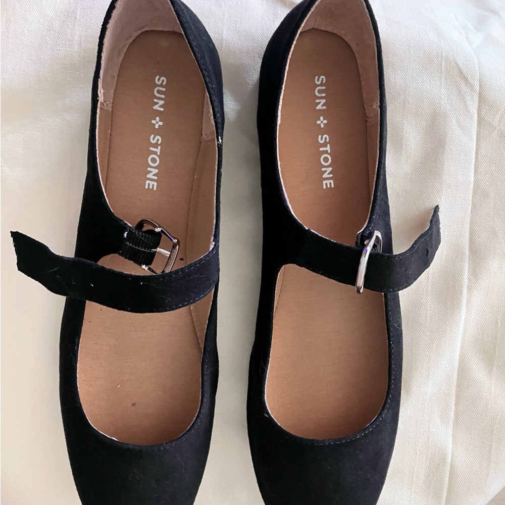 SUN + STONE black Mary-Jane Flats. Size 8/12. New, never worn, with tags.